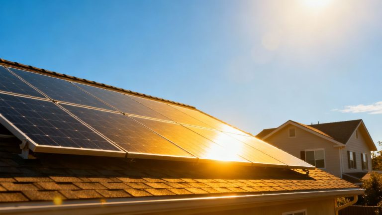 Panneaux solaires sur un toit, économies d'énergie.