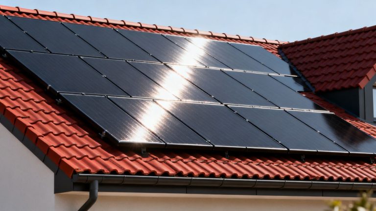 Toit de maison avec des tuiles solaires modernes.