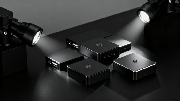 Modules électroniques noirs élégants et modernes.