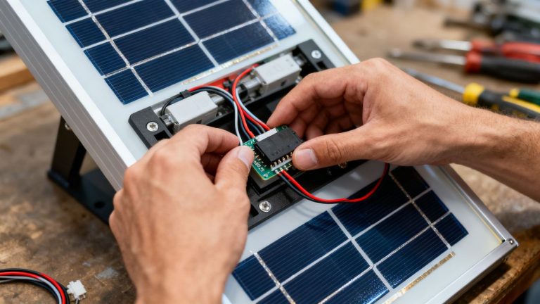 Personne fabriquant un panneau solaire à la maison.