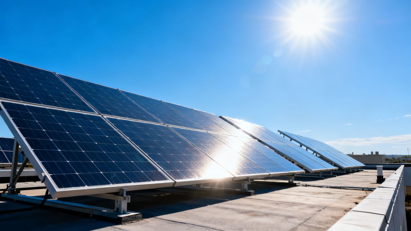 Panneaux solaires sur un toit ensoleillé.